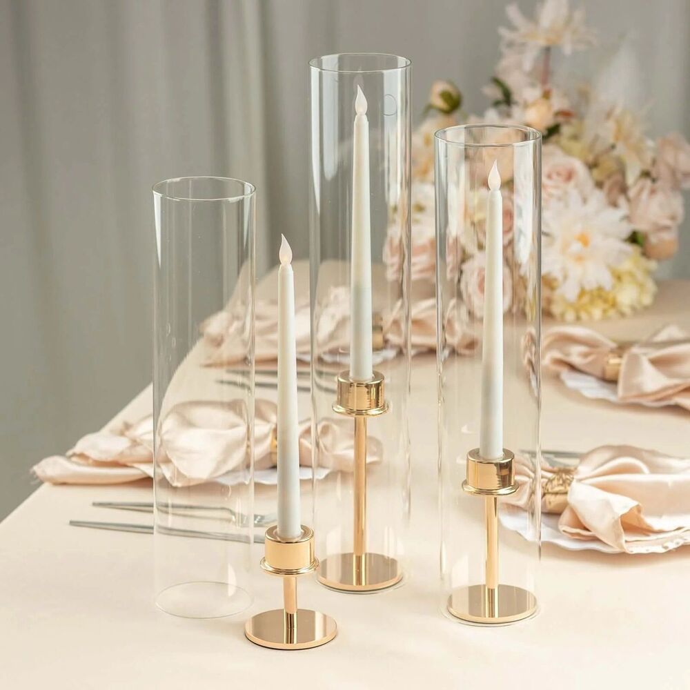 Set of 3 Clear Glass Hurricane Candle Sleeves 3.5" Wide